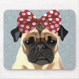 Mousepad Pug com Arco vermelho na cabeça 2