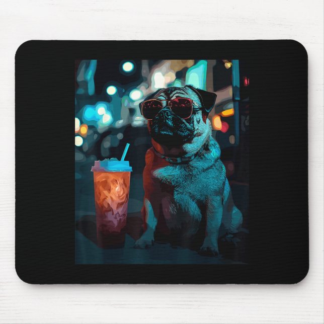 Mousepad Pug com café gelado  (Frente)