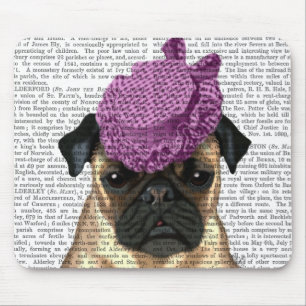 Mousepad Pug com chapéu roxo de safra