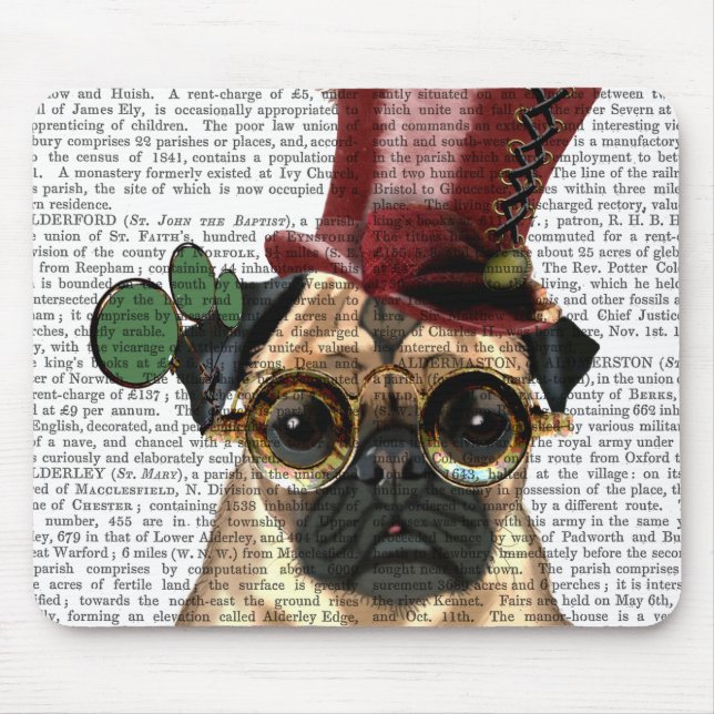 Mousepad Pug com Estilo Steampunk Top Hat (Frente)