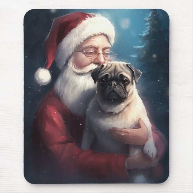 Mousepad Pug Com Papai Noel Natal Festivo (Frente)