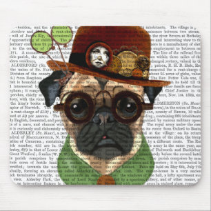 Mousepad Pug com Steampunk Bowler Hat