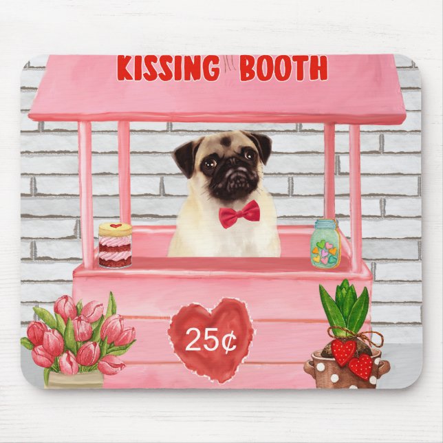 Mousepad Pug Dia de os namorados Cachorro Beijando Booth (Frente)