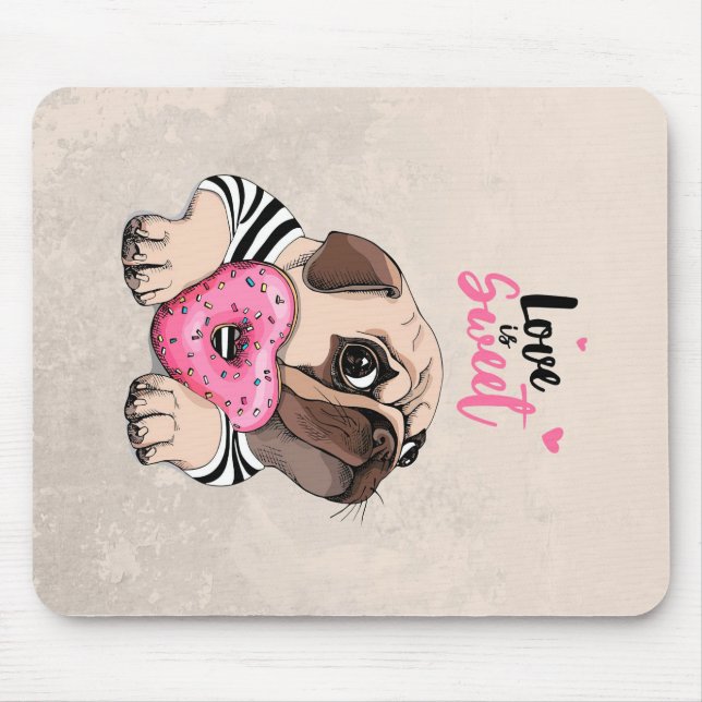 Mousepad Pug Dog Love É Docinho, Pug Lover Dift Idea (Frente)