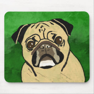 Mousepad Pug Dog Watercolor Art Retrato
