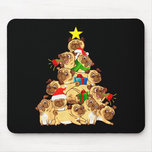 Mousepad Pug Dogs Tree Christmas Sweater Xmas Pet Animal Do (Frente)