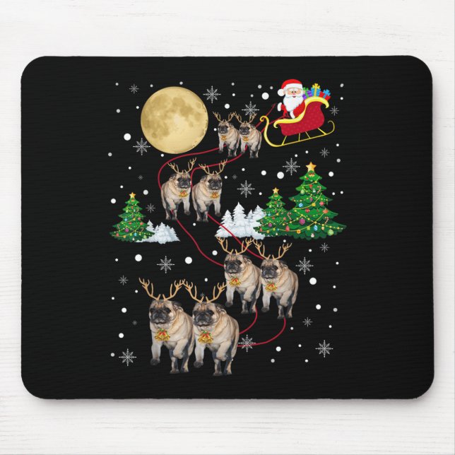 Mousepad Pug Dogs Tree Christmas Sweater Xmas Pet Animal Do (Frente)