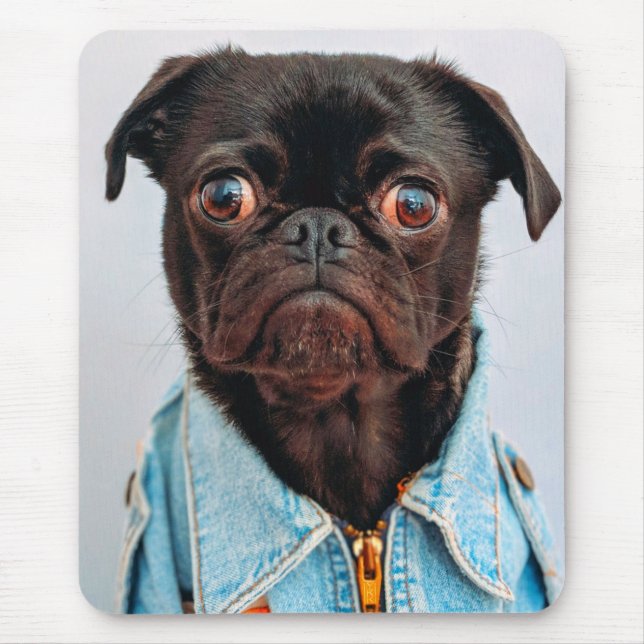 Mousepad Pug em Denim Jackey Cachorro Adorável (Frente)
