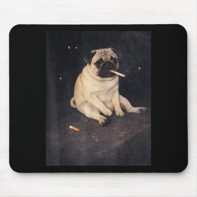 Mousepad Pug engraçado fumando meme cigarro cachorro meme r (Frente)
