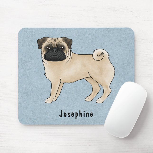 Mousepad Pug Fawn Cartoon Cute Cachorro Com Nome Personaliz (Com mouse)