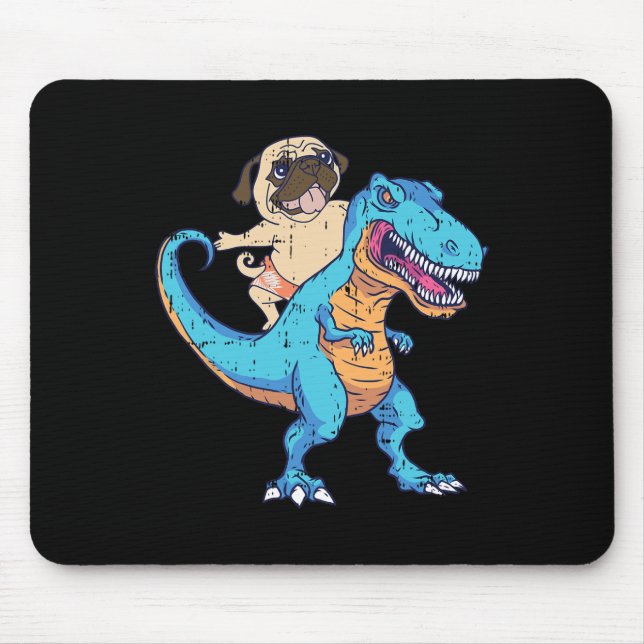 Mousepad Pug Montando T-rex Surfando Dinossauro Amante de C (Frente)