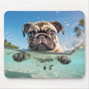 Mousepad Pug Pet Dog Animal Diversão Brincando Água