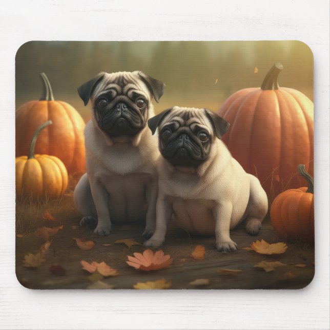 Mousepad Pug Puppy Autumn Delight Pumpkin (Frente)
