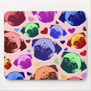 Mousepad Pug Puppy Dog Love Heart Pattern