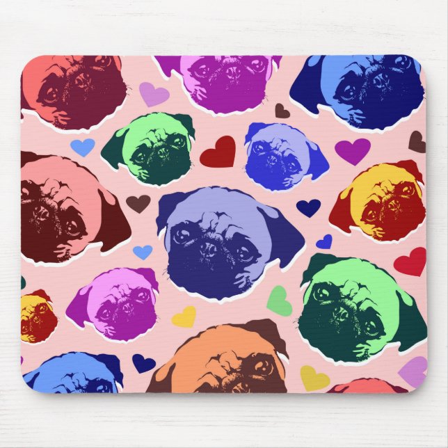 Mousepad Pug Puppy Dog Love Heart Pattern (Frente)
