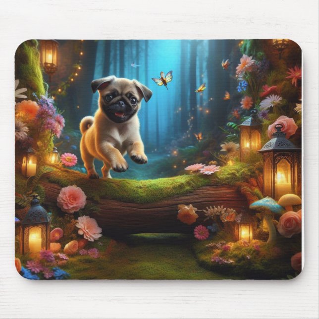 Mousepad Pug Puppy Encantado Prato Florestal (Frente)