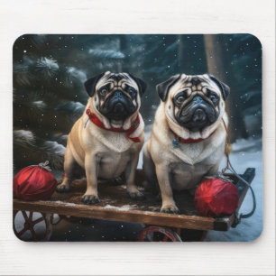 Mousepad Pug Snowy Sleigh Decoração de Natal