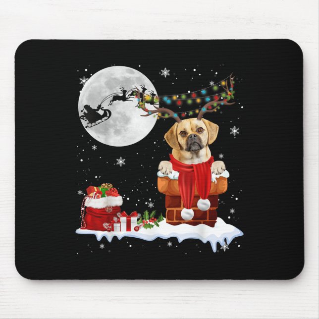 Mousepad Puggle Dog Chimney Ugly Christmas Lights Xmas Paja (Frente)