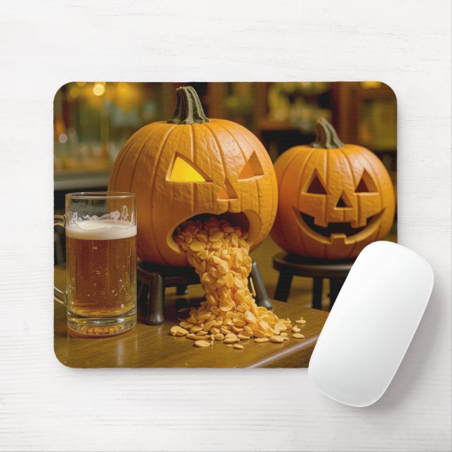 Mousepad Puking Halloween Pumpkin In a Bar (Com mouse)