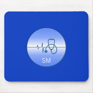 Mousepad Pulsação do Monograma Azul Estetoscópio Médico