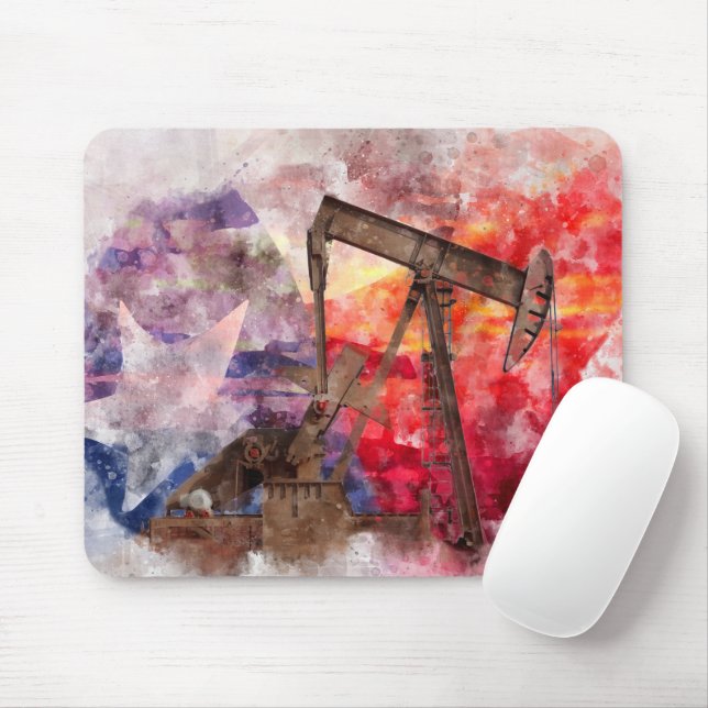 Mousepad Pumpjack ícone Texan aquarela com Sinalizador Texa (Com mouse)