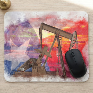 Mousepad Pumpjack Texan ícone pastel desenho com Texas Flag