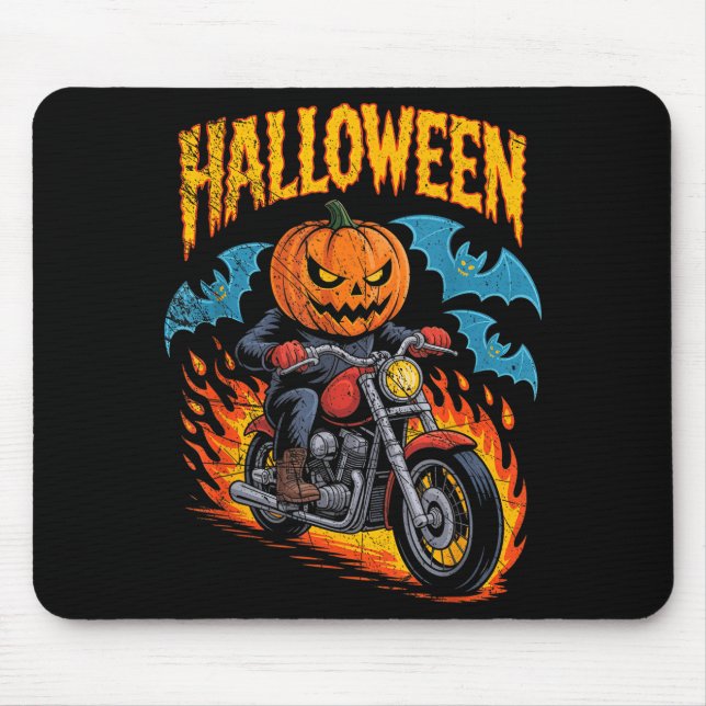 Mousepad Pumpkin Biker Riding A Motorcycle Halloween Costum (Frente)