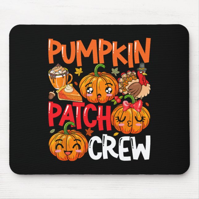 Mousepad Pumpkin Cute Patch Crew Ação de Graças Queda Turqu (Frente)