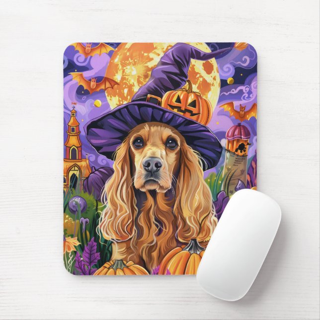 Mousepad Pumpkin de Bruxa de Halloween do Cachorro Espanhol (Com mouse)