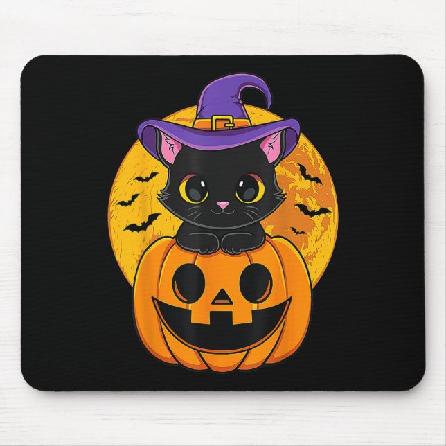 Mousepad Pumpkin de Chapéu de Bruxa Negra do Halloween (Frente)
