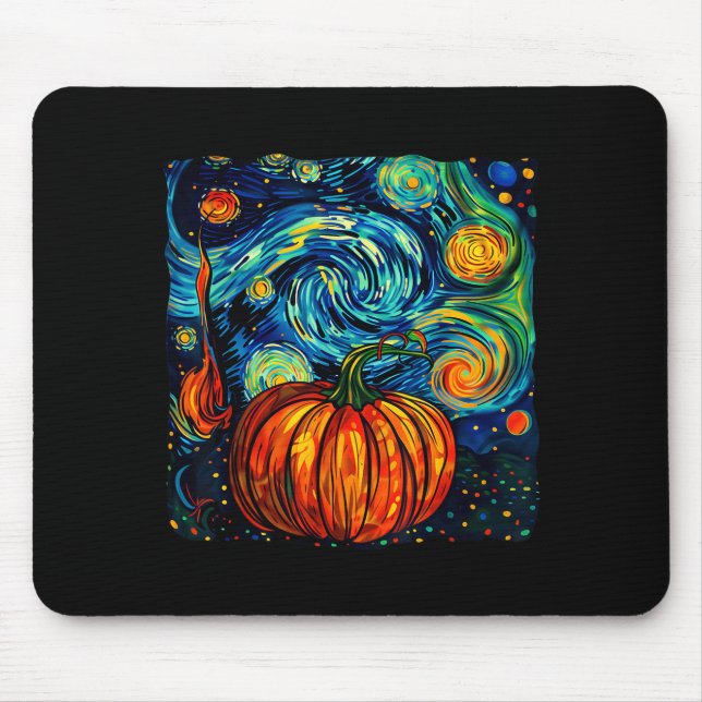 Mousepad Pumpkin Halloween Starry Night Van Gogh Thanksgivi (Frente)