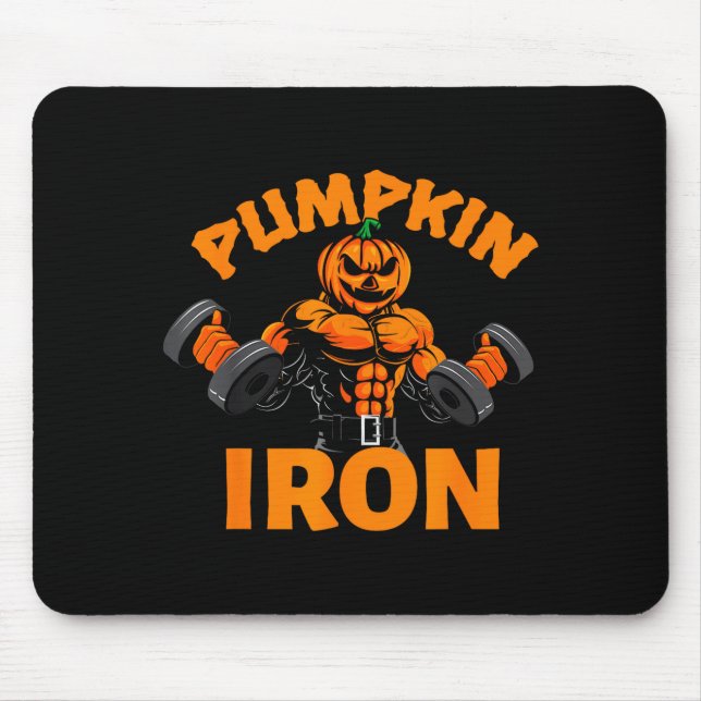 Mousepad Pumpkin Iron Halloween Gym Workout Lifting Pun Fun (Frente)