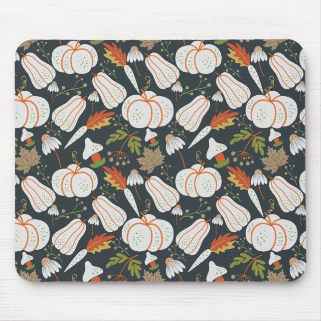 Mousepad Pumpkin sem costura padrão floral preto e branco (Frente)