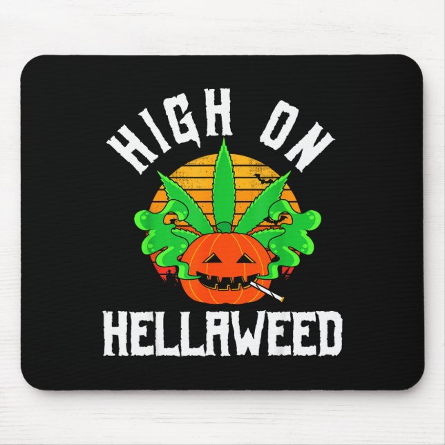 Mousepad Pumpkin Smoking Weed Costume Retro Funny Halloween (Frente)