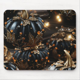 MOUSEPAD PUMPKINAS DE METADE PRETA GÁTICA COM FOLHAS DOURAD
