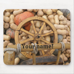 Mousepad Pumpkins e Roda do carrinho de madeira rural