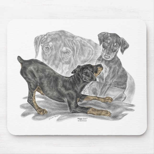 Mousepad Puppies Doberman Pinscher Jogados (Frente)