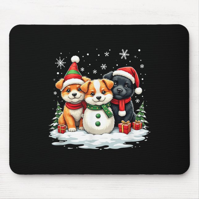 Mousepad Puppies Snowman Co Trio de Papais noeis Cla (Frente)