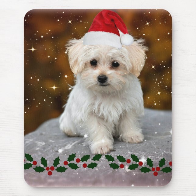 Mousepad Puppy de Natal maltês (Frente)