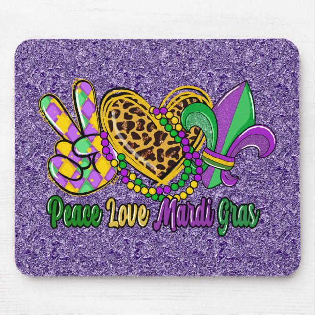 MOUSEPAD PURPEN GREEN DOURADO PEACE AMOR MARDI GRAS (Frente)