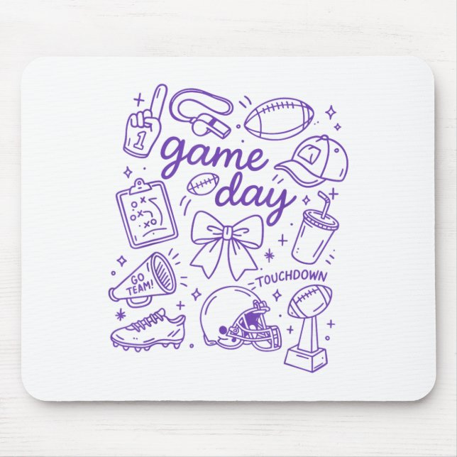 Mousepad Purple Coquette Bow Cheer Game Day Doodle Touchdow (Frente)