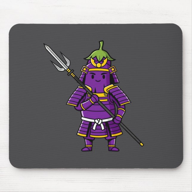 Mousepad Purple Eggplant Samurai Warrior with Spear Illustr (Frente)