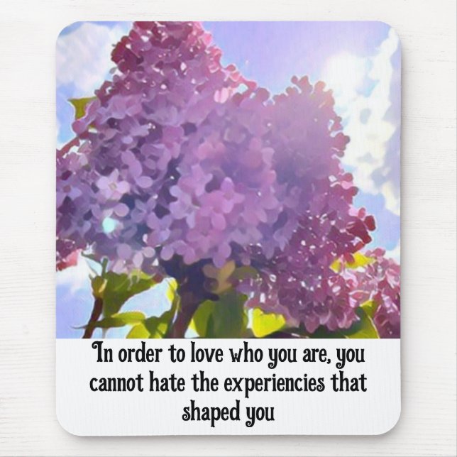 Mousepad purple Floral photo bouquet inspirational phrase (Frente)
