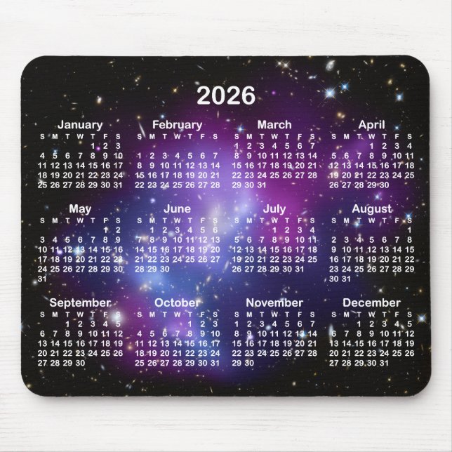 Mousepad Purple Galaxy Cluster Celestial 2026 Calendar (Frente)