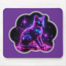 Mousepad Purple Neon Siamese Cat With Blue Eyes & Starburst