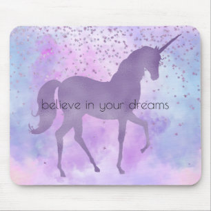Mousepad Purple Stars Confetti Watercolor Unicorn