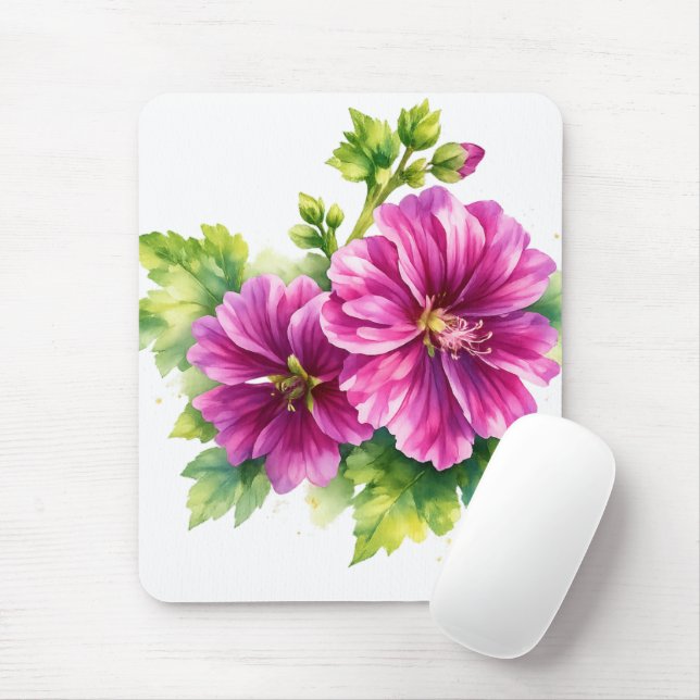 Mousepad Purple Watercolor Flower Illustration  (Com mouse)