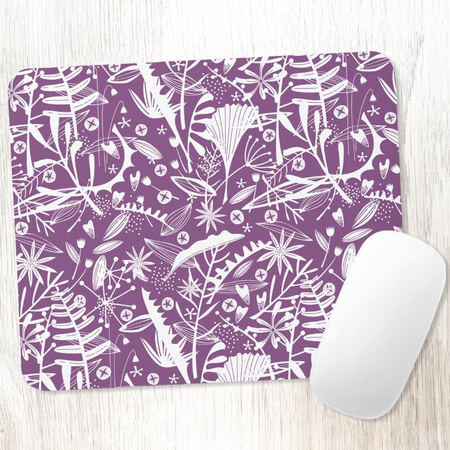 Mousepad Púrpura Botânica Elegante (Purple and white botanical pattern mousemat)