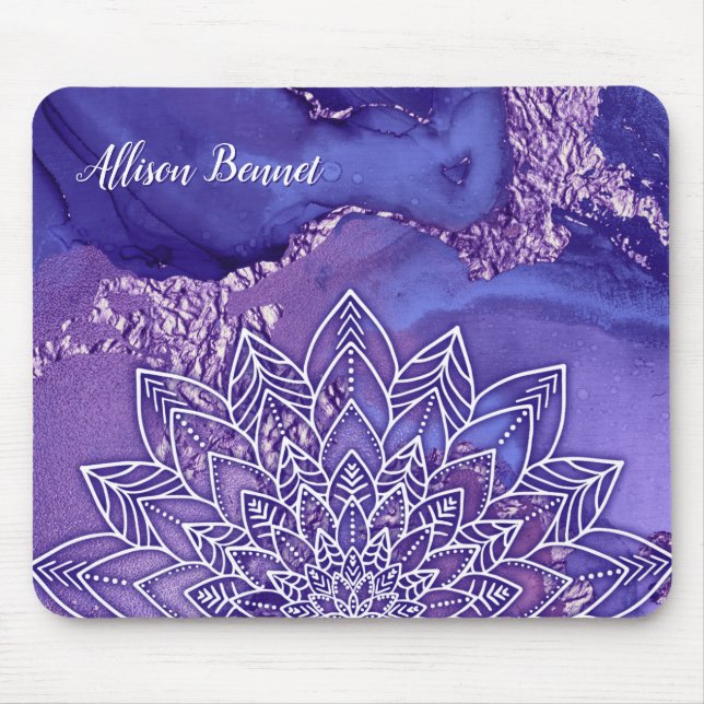 Mousepad Púrpura Branca Personalizada Mandala (Frente)