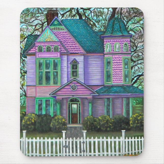 Mousepad Púrpura Casa Vitoriana Pumpkins Vagão Cair Árvores (Frente)